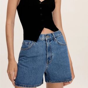 Mango High Waisted Medium Wash Denim Shorts